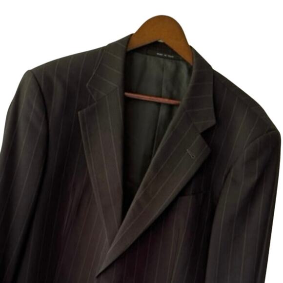 Armani Collezioni Mens 42L Blazer Jacket Wool Black Pinstripe Cupro Lined Luxury - Picture 1 of 12